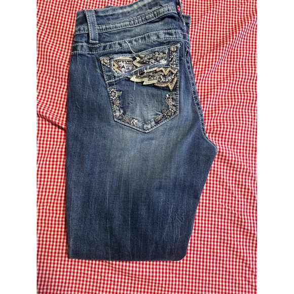 Miss Me Jeans Women's Easy Straight Mid Rise Distressed Embellished Pockets 32 - Picture 6 of 7